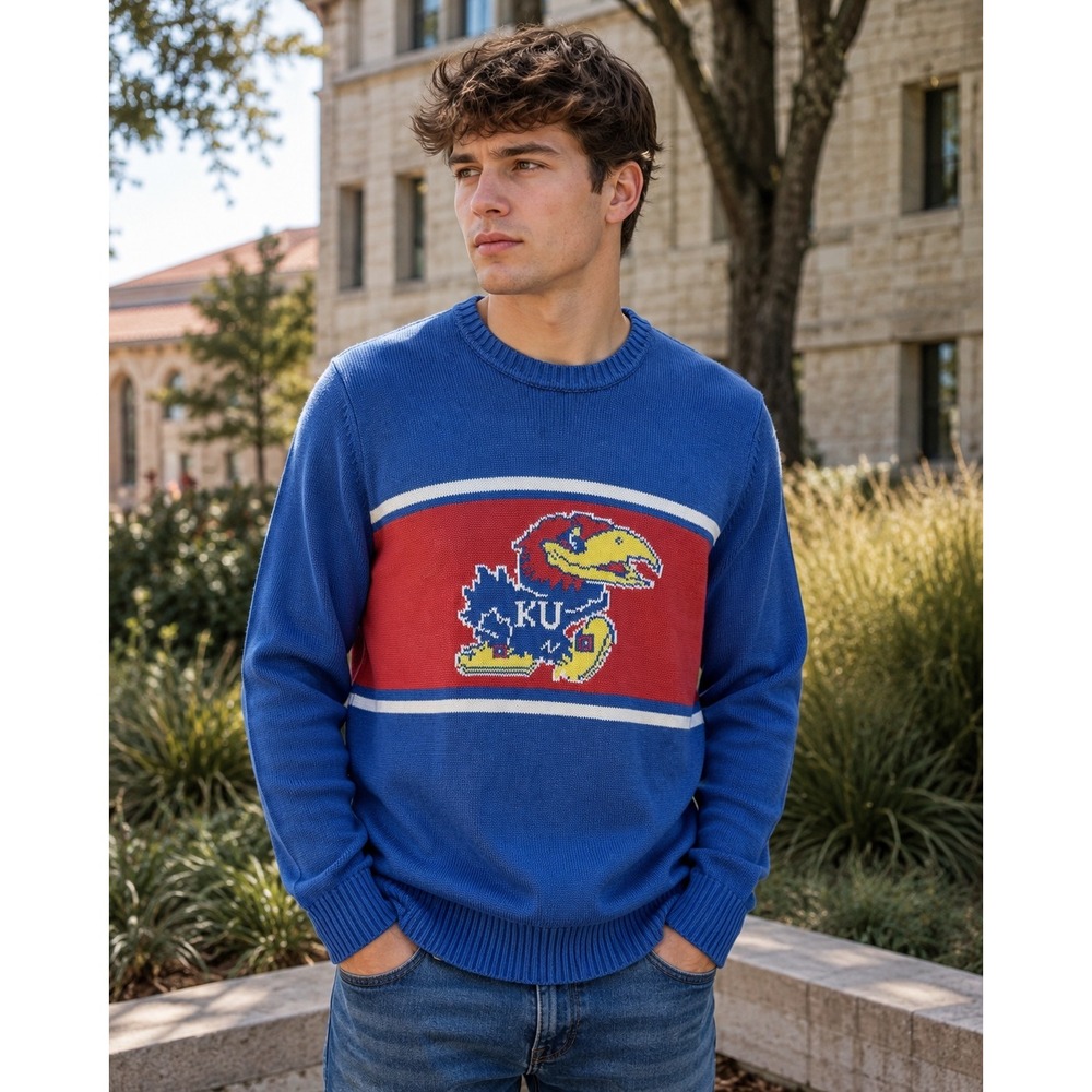 OTS Kansas Jayhawks Sweater Mens Large Blue KU NCAA Cotton Knit Crewneck